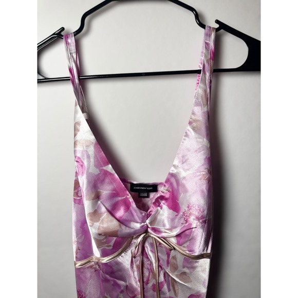 VTG Jones New York Floral‎ Romantic Satin Slip Dress Pink Spaghetti Strap Y2K - Picture 6 of 9